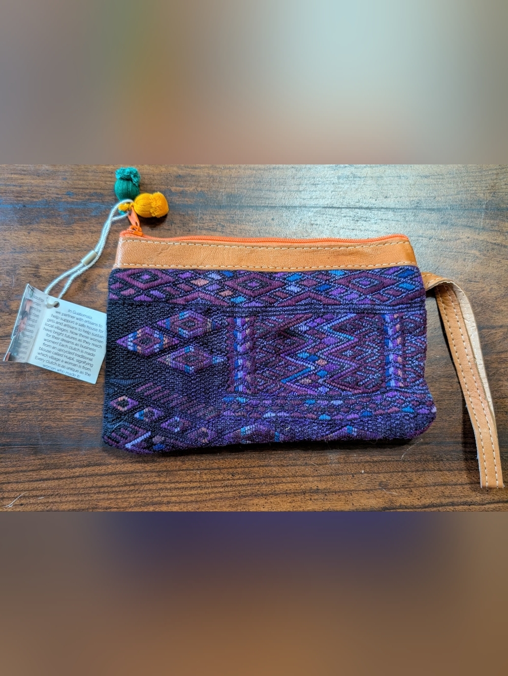 Trades Of Hope Handwoven Purple Mosaic Pattern Wristlet Clutch 6"X9"